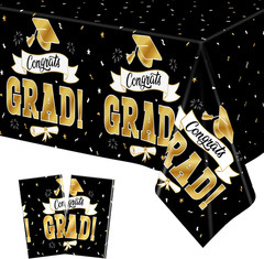 2Pack Graduation Decorations 2026, 108″ X 54″ Graduation Tablecover, Blackgold R