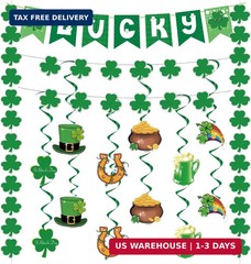 31Pcs St Patricks Day Decorations Pre-Assembled Shamrock Lucky Banner Garlands &