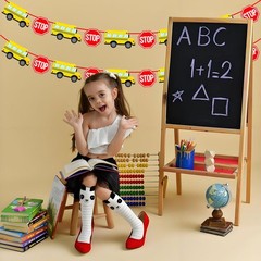 Corabsar 2Pcs Back to School Bus Banner Pre-Strung Paper Classroom Decor