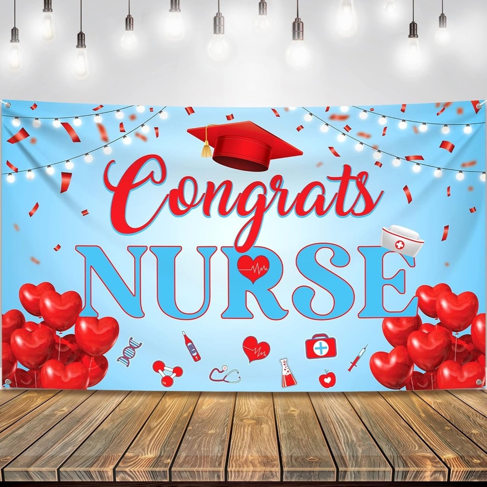 Red and Blue Congrats Nurse Banner – XtraLarge, 72×44 Inch | Graduation Banner,