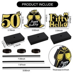 50th Black Gold Glitter Centerpieces for 50th Birthday Table Decorations,Wood…