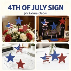4th of July Table Decorations Wooden Star Set, 3 Pcs Memorial Day Tiered Tray…