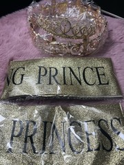 Retrowavy 4 Piece Home Coming Prince,princess Tiara Shiny Satin Role (gold)