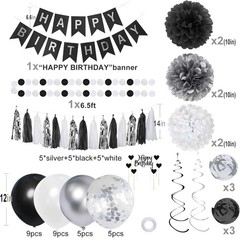 Chic Black, White & Silver Party Supplies – 42-Piece Birthday Decoration Set