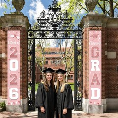 Graduation Decorations 2026, Pink Rose Gold Door Porch Signs, Graduation Bann…