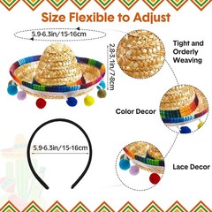 12-Pack Mini Sombrero Headband Hats for Cinco De Mayo Fiesta