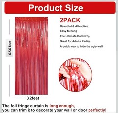 3.2Ft x 6.56ft.2Pack Red Metallic Tinsel Foil Fringe CurtainsParty Decoration