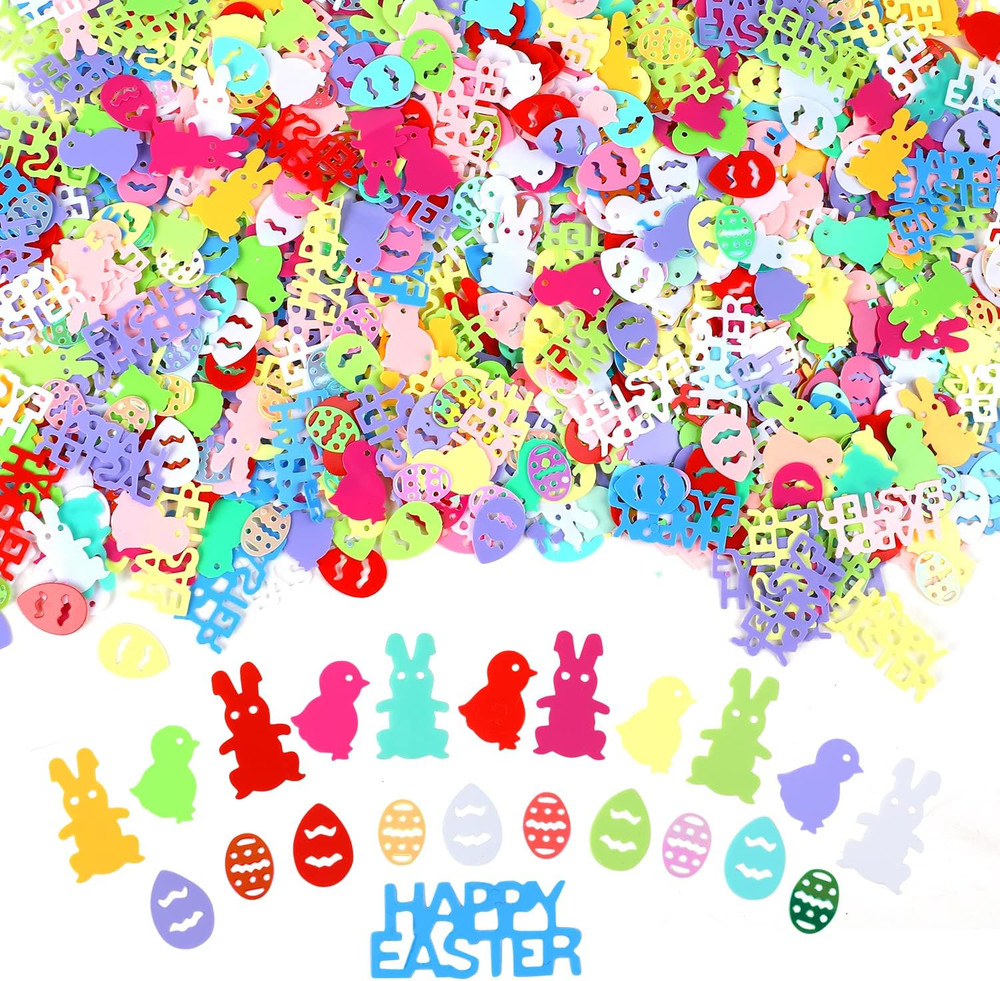 1800Pcs Easter Confetti,Egg Bunny Chick Table Confettis Glitter Foil Scatter for