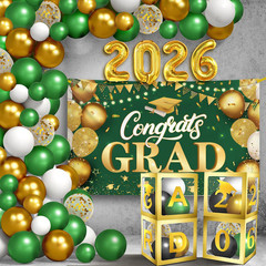 Green and Gold Graduation Decorations 2026 – Pack of 76 | Congrats Grad Banner,