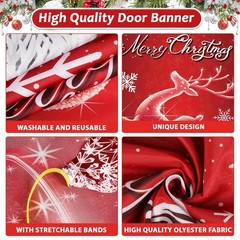 Merry Christmas Door Banner, Xmas Front Porch Hanging Sign for Outdoor Decora…