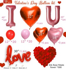 Romantic Red & Pink Heart Balloons Kit – Mylar LOVE Balloons & Rose Petals for V
