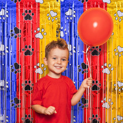Paw Birthday Decorations,2Pack Blue Red Yellow Foil Fringe Curtains | Pawty Birt