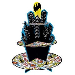 JUSTICE LEAGUE Heroes Unite 3-TIERED CUPCAKE STAND ~ Birthday Party Table Batman