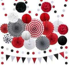 23Pcs Red Black Party Decorations with Hanging Fans Honeycomb Balls