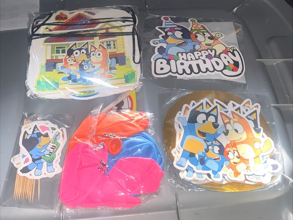 Bluey Happy Birthday Banner Cake Cupcake Toppers Balloons