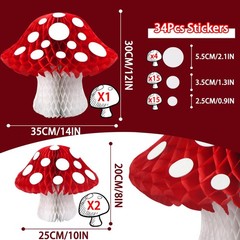 3Pcs Mushroom Honeycomb Decor Shaped Tissue Paper Variety Pack, Red