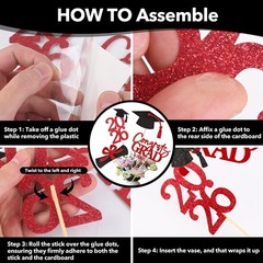 20 PCS Graduation Decorations Class of 2026, Black and Red DoubleSided Center…
