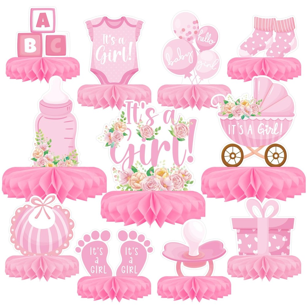 Girl Baby Shower Decorations Set – Kit with Pink Honeycomb Centerpiece, Baby …