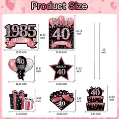 7Pcs Rose Gold 40th Birthday Yard Sign Decorations for Women,Happy 40th