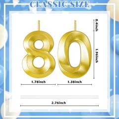 80th Birthday Candles for Cake,Birthday Decorations Him Medium, Gold