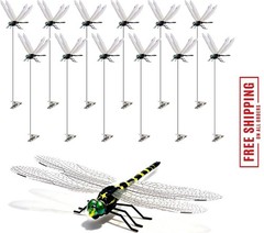 12 Pack 3D Dragonfly Clips, Fake Dragonflies with Stakes, Realistic Plastic Drag