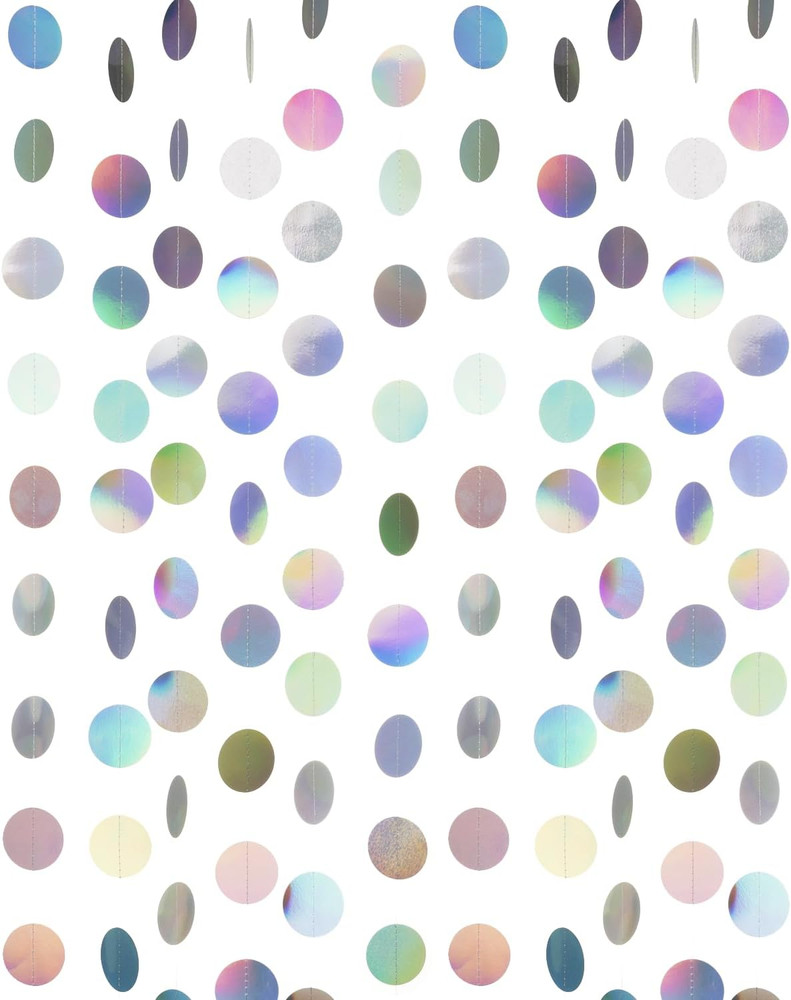 Holographic Paper Garlands Party Decorations Laser Silver Circle Dots Banner Par