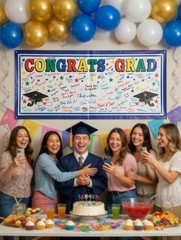 Congrats Grad Jumbo Plastic Signature Banner (5 Feet Long by 21 Inches Tall) NEW