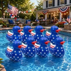 Hungdao 8 Pack Patriotic Inflatable Decoration Duck Pool Floats 16 Inch Large…