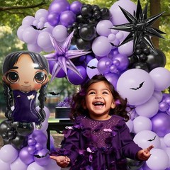 143pc Purple And Black Balloon Arch Kit Gothic Balloon Garland Bats Starburst…