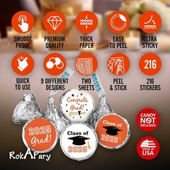 Class of 2025 Orange Graduation Party Favor Kisses Stickers Labels SET of 216