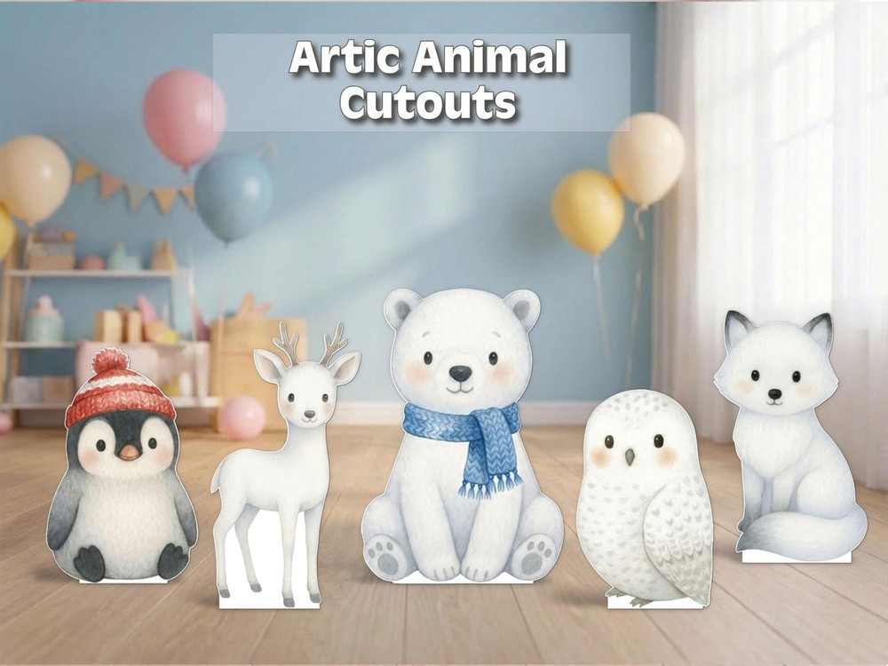 Arctic Animal Cutouts | Polar Bear, Penguin, Fox, Owl | Winter Wonderland Party