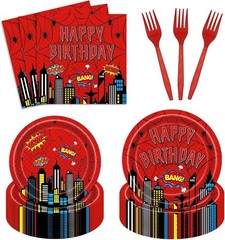 Spiderman Web Themed Birthday Disposable Tableware (Plates, Napkins, Forks)