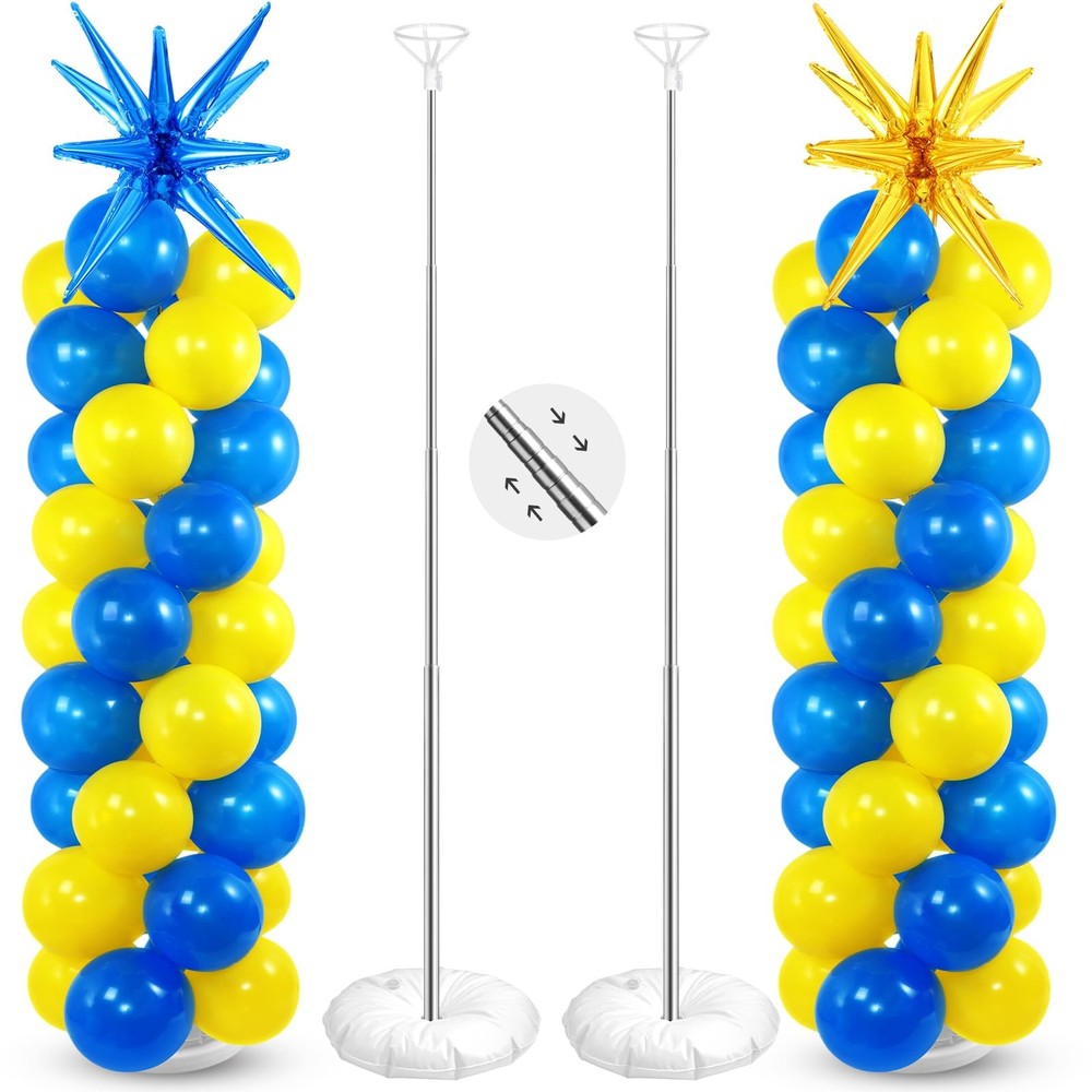 2 Set Blue Yellow Toy Inspired Cartoon Balloon Column Stand Kit with 2 Star F…