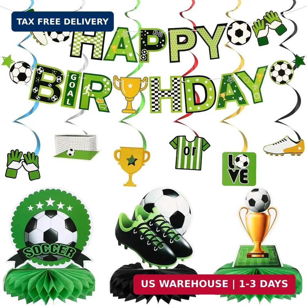 Hanaive 16 Pcs Soccer Birthday Party Decorations Include Soccer Happy Birthday B