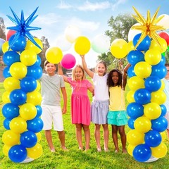 2 Set Blue Yellow Toy Inspired Cartoon Balloon Column Stand Kit with 2 Star F…