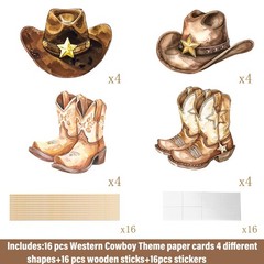 16 PCS Western Cowboy Boots Hat Theme Centerpiece Sticks Party Decorations