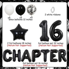 Chapter 16 16th Birthday Decoration Black White Balloon Banner Number 16 Ball…