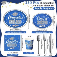 350 Pcs Blue and Silver Graduation Decorations Class of 2026 Disposable 12 in…