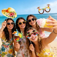 30 PCS Luau Party Decorations Photo Booth Props Kit Summer Hawaiian Tropical