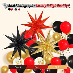 Red Black Gold Balloons Arch kit with 3pcs Star Balloons, Red Black and Gold …