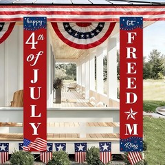 Happy 4th of July Decorations Banner a Set of 2, 12″x71″ Fourth of July Party D.