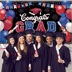 Navy Blue Class of 2025 Graduation Backdrop Banner – Congrats Grad Party Decor
