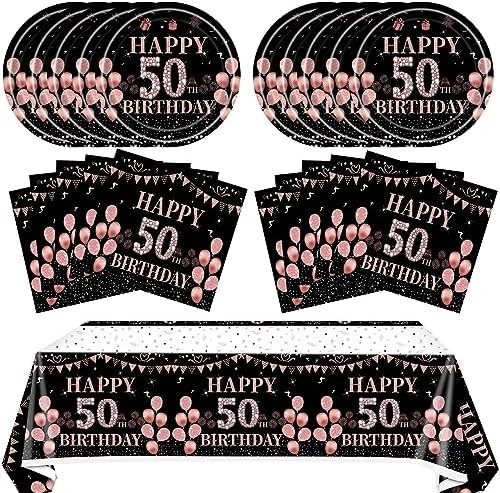 41Pcs 50th Birthday Decorations for Women,Rose Gold Black 1976 Party Supplies Ki