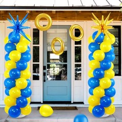 2 Set Blue Yellow Toy Inspired Cartoon Balloon Column Stand Kit with 2 Star F…