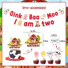 Farm Animal 2nd Party Decorations, Oink Baa Moo I Am Party Decorations Year O…