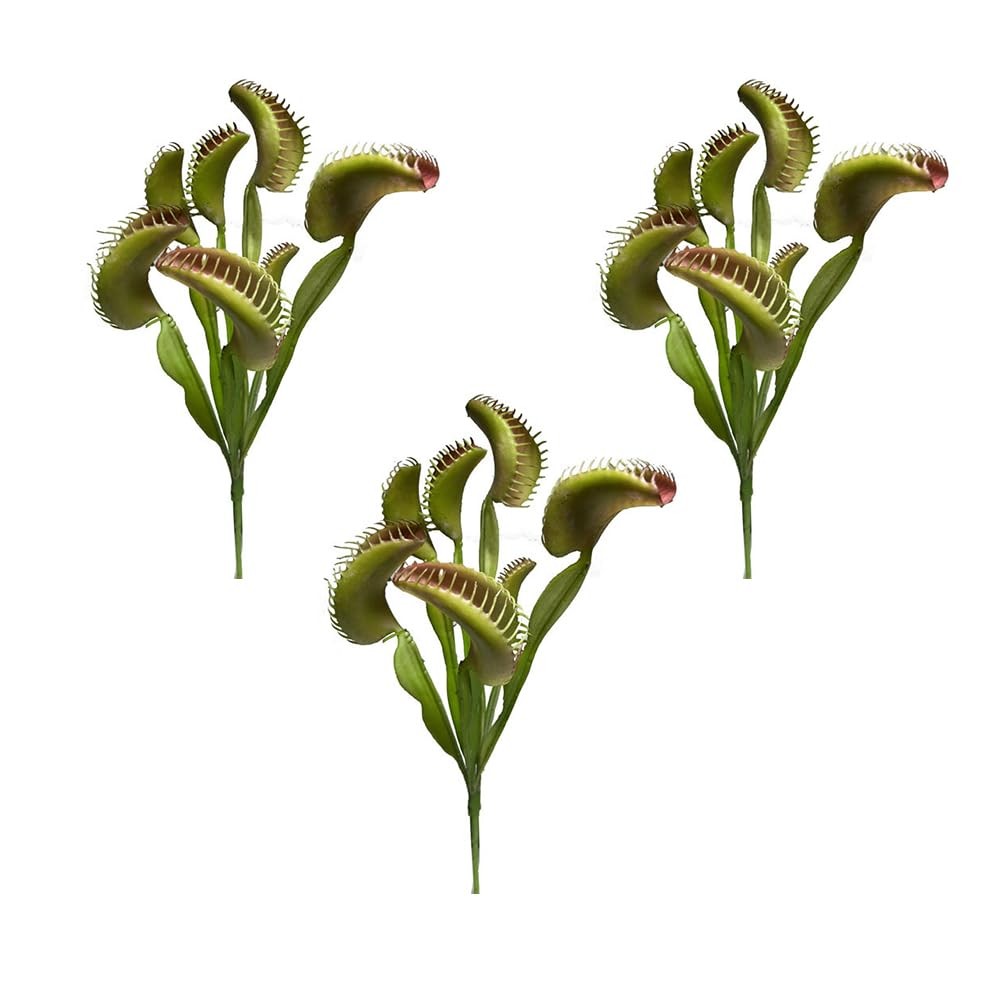 Shirfloral 3Pcs Artificial Venus Flytrap Plants Lifelike Carnivorous Green