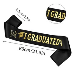 2026 Black Graduation Satin Sash Gold Glitter I Graduated Party Decor Supplies