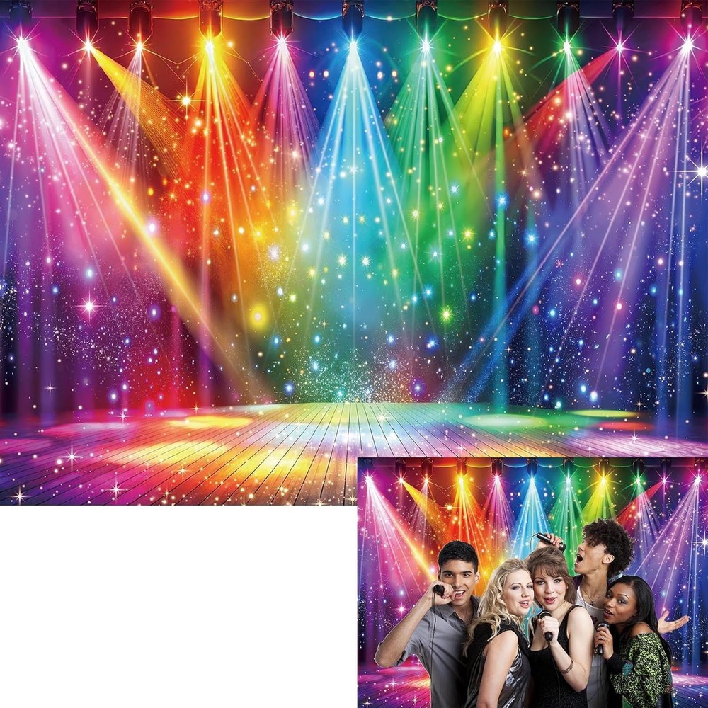 Disco Rainbow Stage Backdrop Colorful Music Photo Background Party Banner Decor