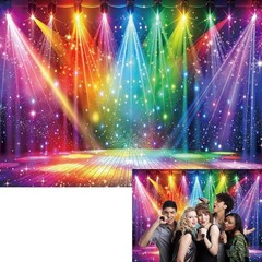Disco Rainbow Stage Backdrop Colorful Music Photo Background Party Banner Decor