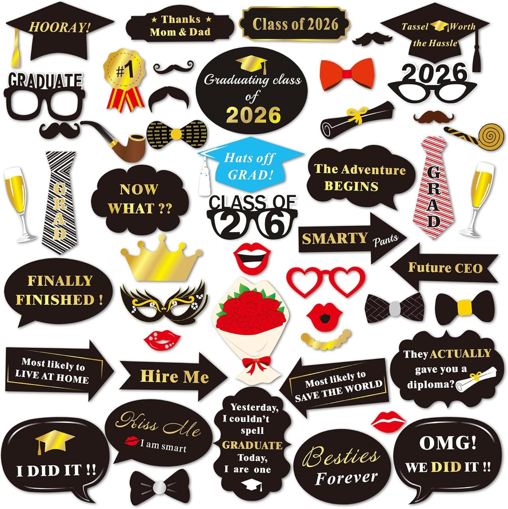 Graduation Photo Booth Props (50Count), Konsait Large Graduation Photo Props Cla